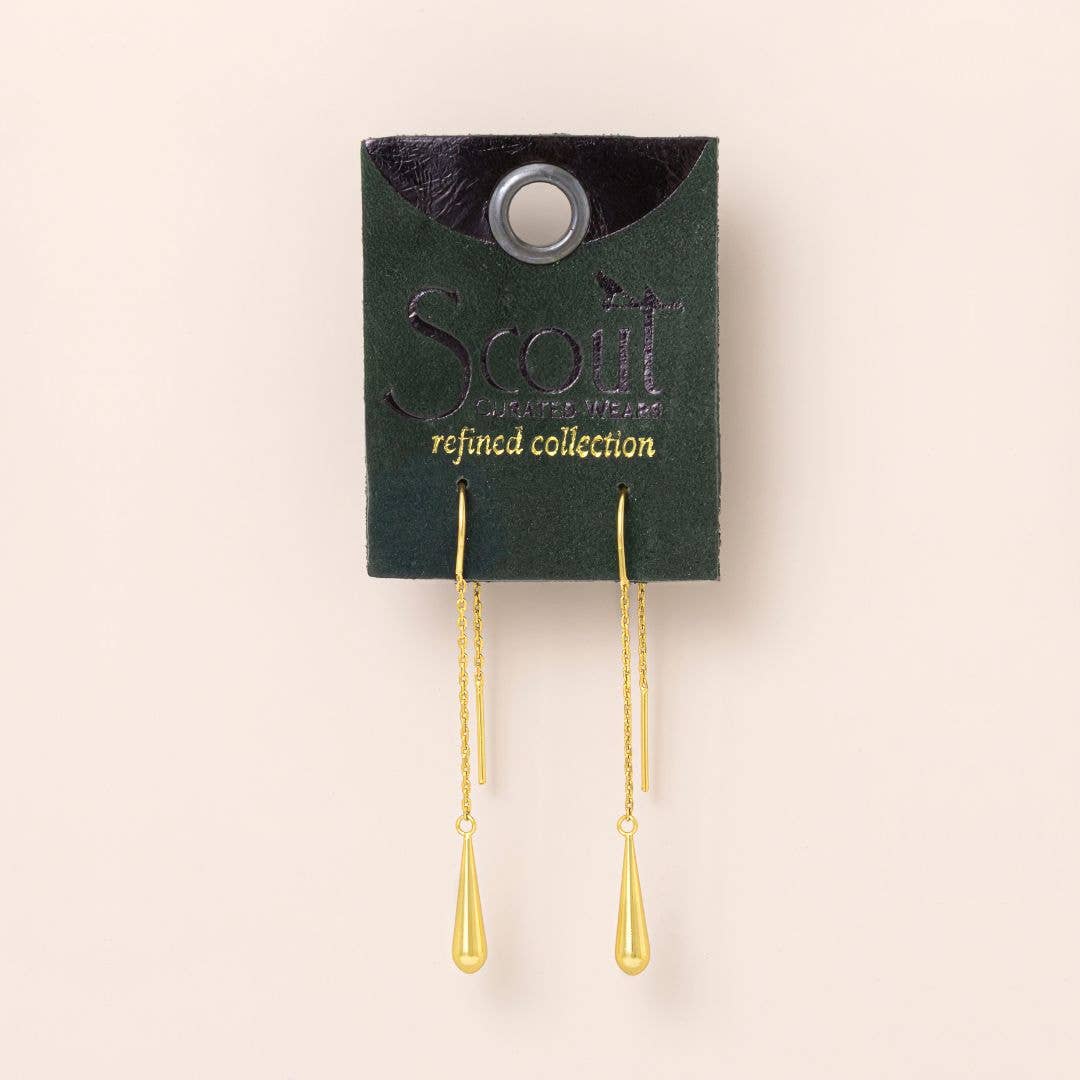 Gold Refined Teardrop Threader Earrings
