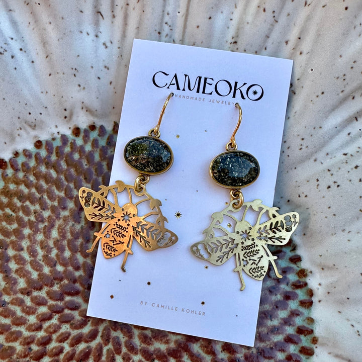 The Garden Bee Brass Dangle Earrings