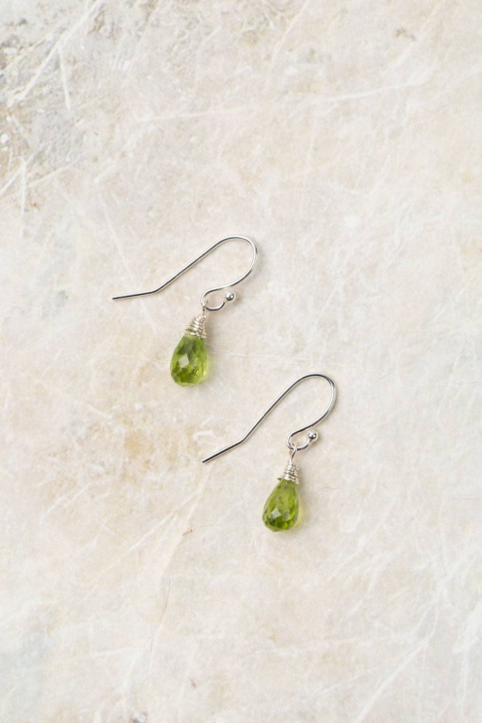 Birth Flower August Peridot Dangle Earrings