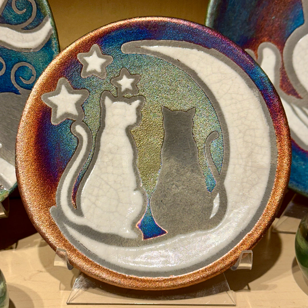 Small Silhouette Plate Cats + Moon