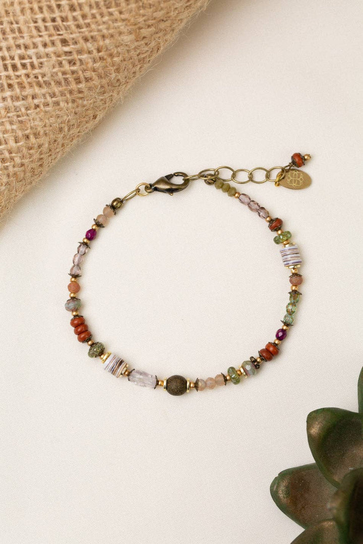 Wildflower Amethyst, Faceted Czech Glass, Shell Simple Bracelet