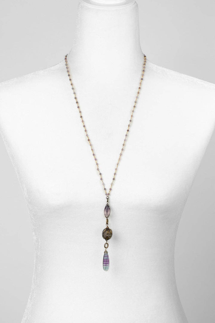 Aspire 25.5-27.5" Faceted Pink Amethyst With High Quality Fluorite Briolette Statement Necklace