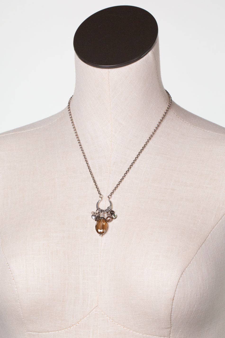 Windsor Castle 17.5-19.5" Abalone, Smoky Quartz, Freshwater Pearl Cluster Necklace