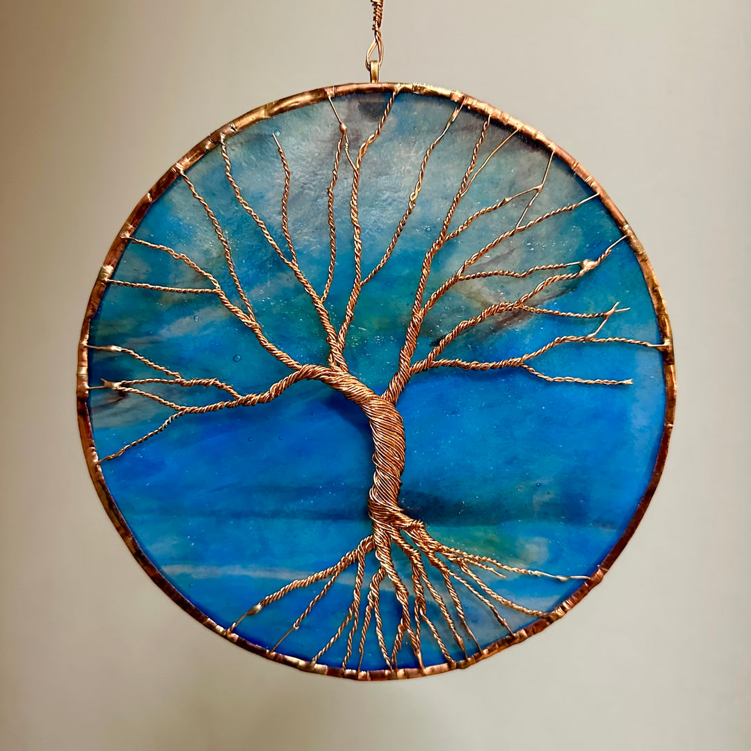 8" Round Stained Glass with Wire Tree