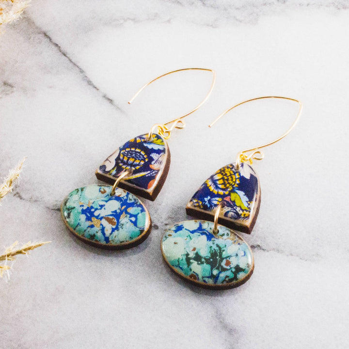 Royal Blue Oval Stacked Earrings