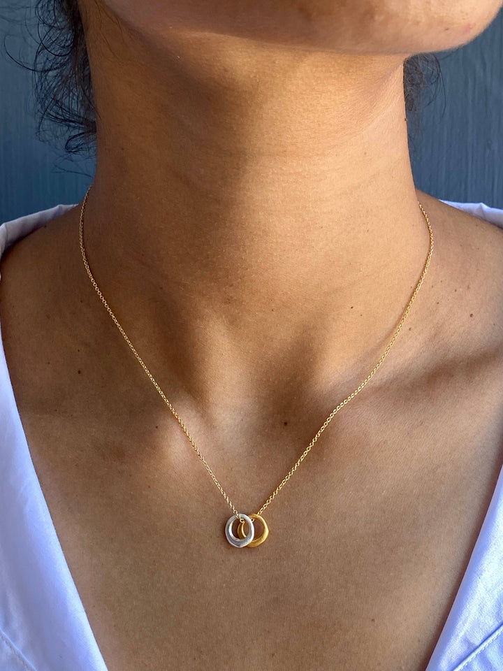 Two Tiny Circles Pendant Necklace in Mixed Metals