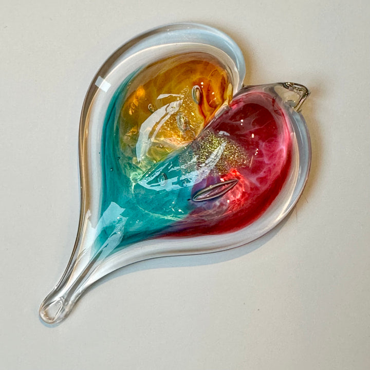 Small Glass Heart - Blue, Pink + Yellow