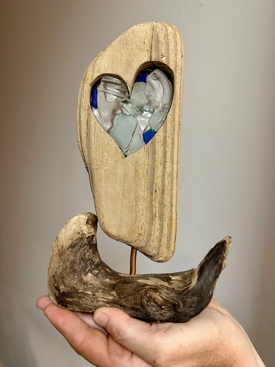 Driftwood + Beach Glass Love Boat