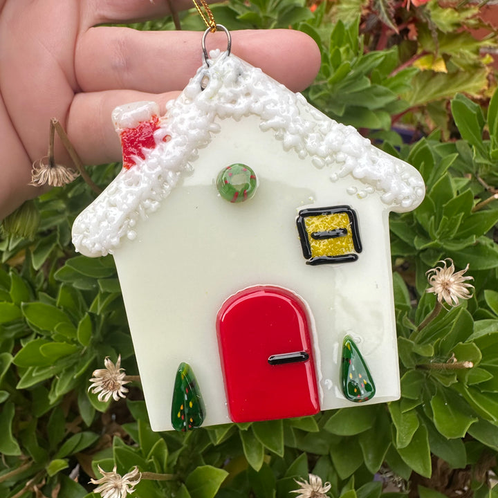 Ornament Cream House with Red Door