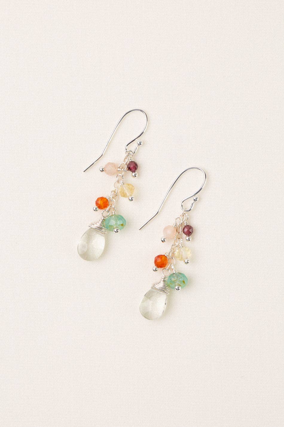 Gentle Breeze Peach Moonstone, Czech Glass, Carnelian Cluster Earrings