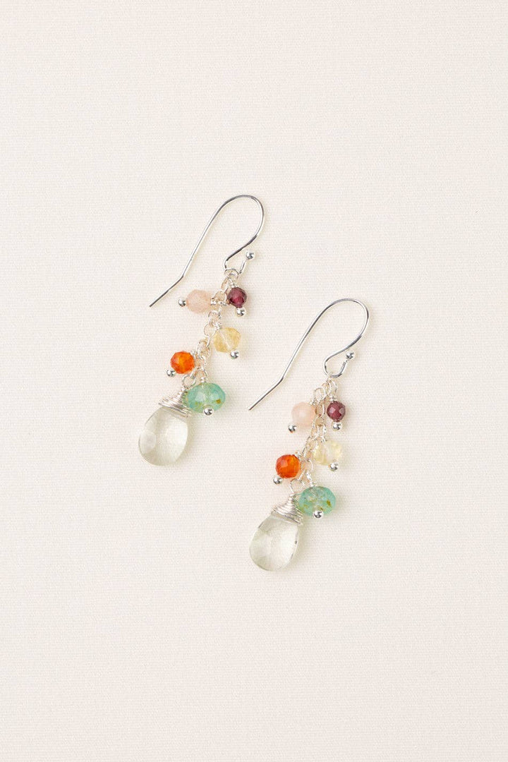 Gentle Breeze Peach Moonstone, Czech Glass, Carnelian Cluster Earrings