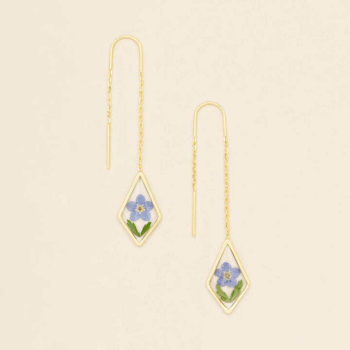 Pressed Flower Thread Earring - Blue Forget Me Not/Gold