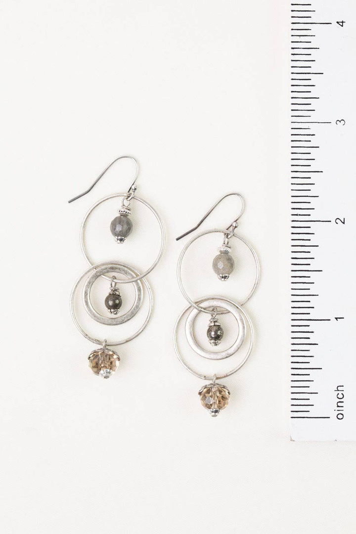 Windsor Castle Labradorite, Pyrite, Crystal Dangle Hoop Earrings