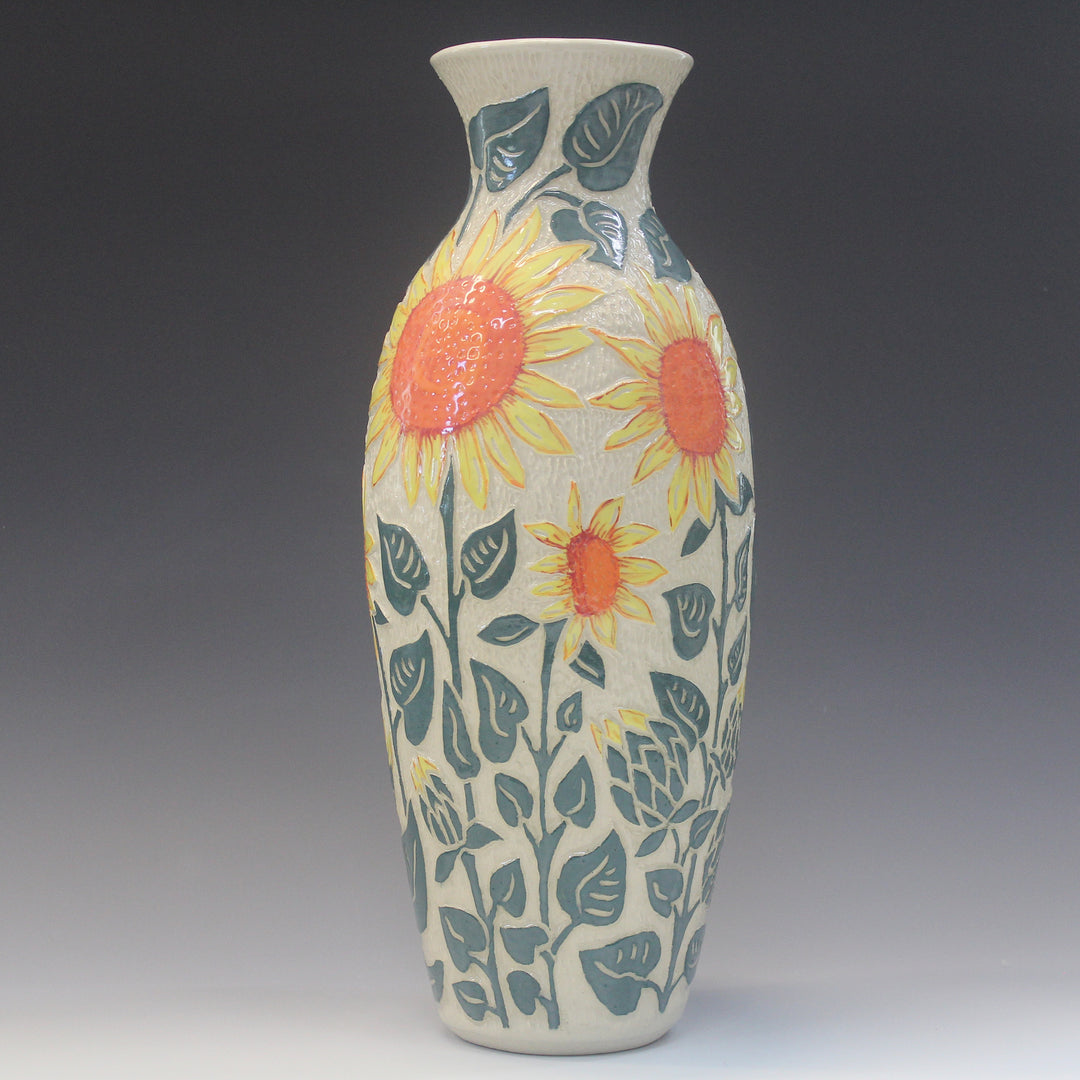 Tall Carved/Hand-Painted Sunflower Vase
