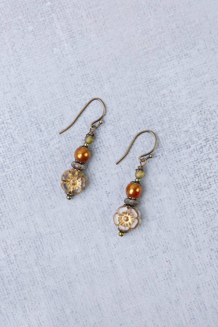 Sacred Heart Czech Glass Flower Earrings