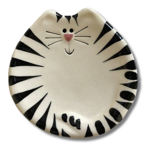 5" Cat Dish: White &amp; Black Tiger