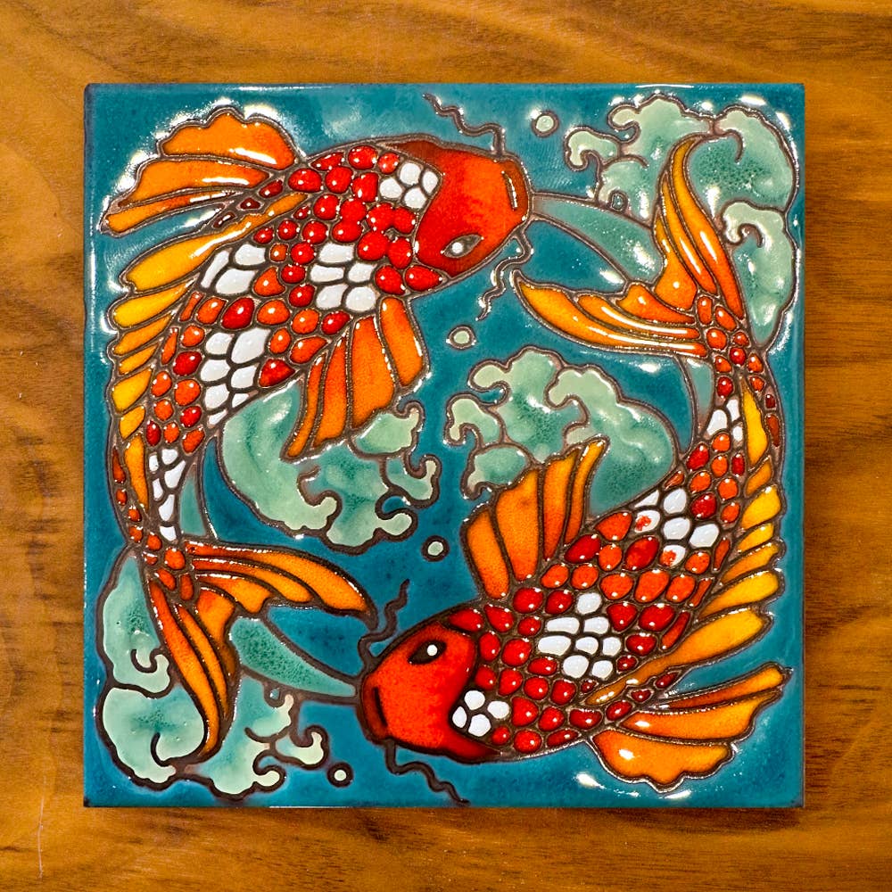 Koi Hand Glazed Art Tile Trivet
