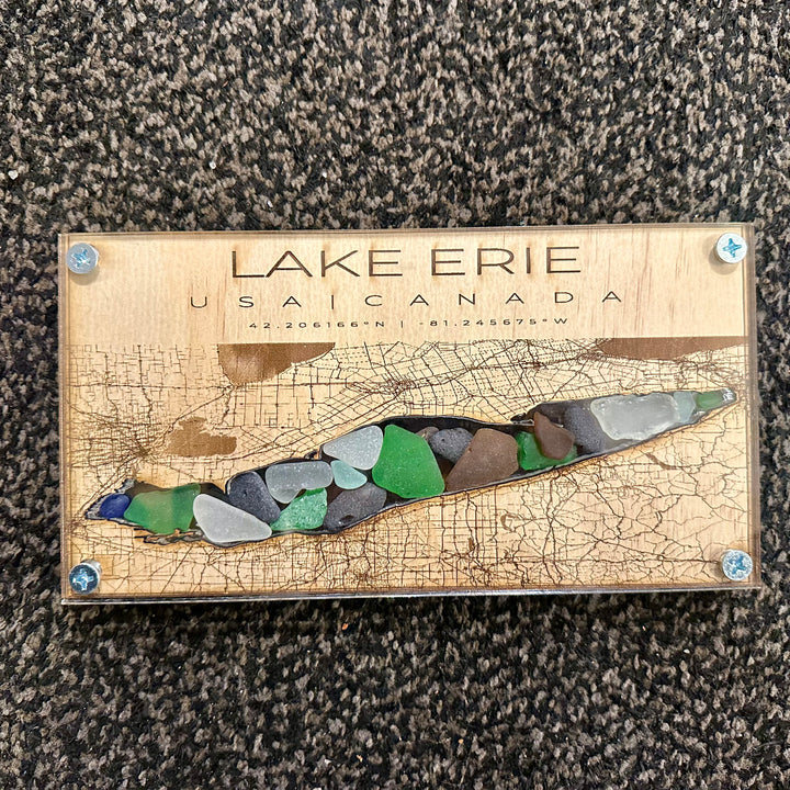 Lake Erie Map Chunky Beach Glass + Acrylic