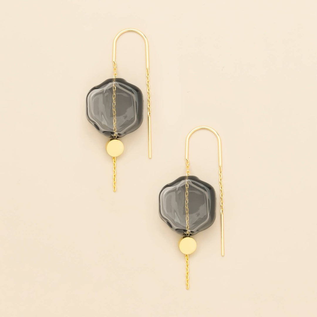 Smoke + Gold Refined Glass Organic Threader Earrings