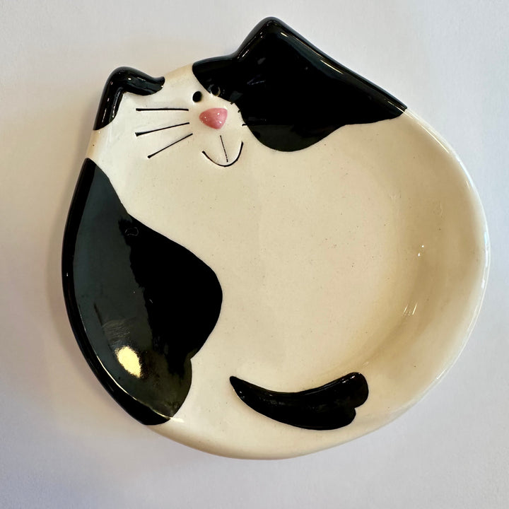 5" White + Black Spotted Cat Dish