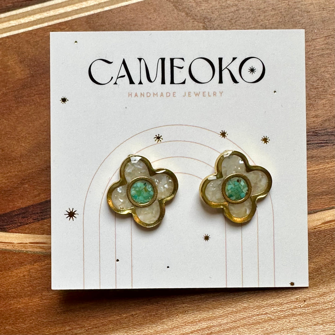The Bloom Earrings - Mother of Pearl + Turquoise