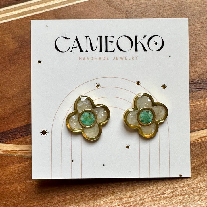 The Bloom Earrings - Mother of Pearl + Turquoise