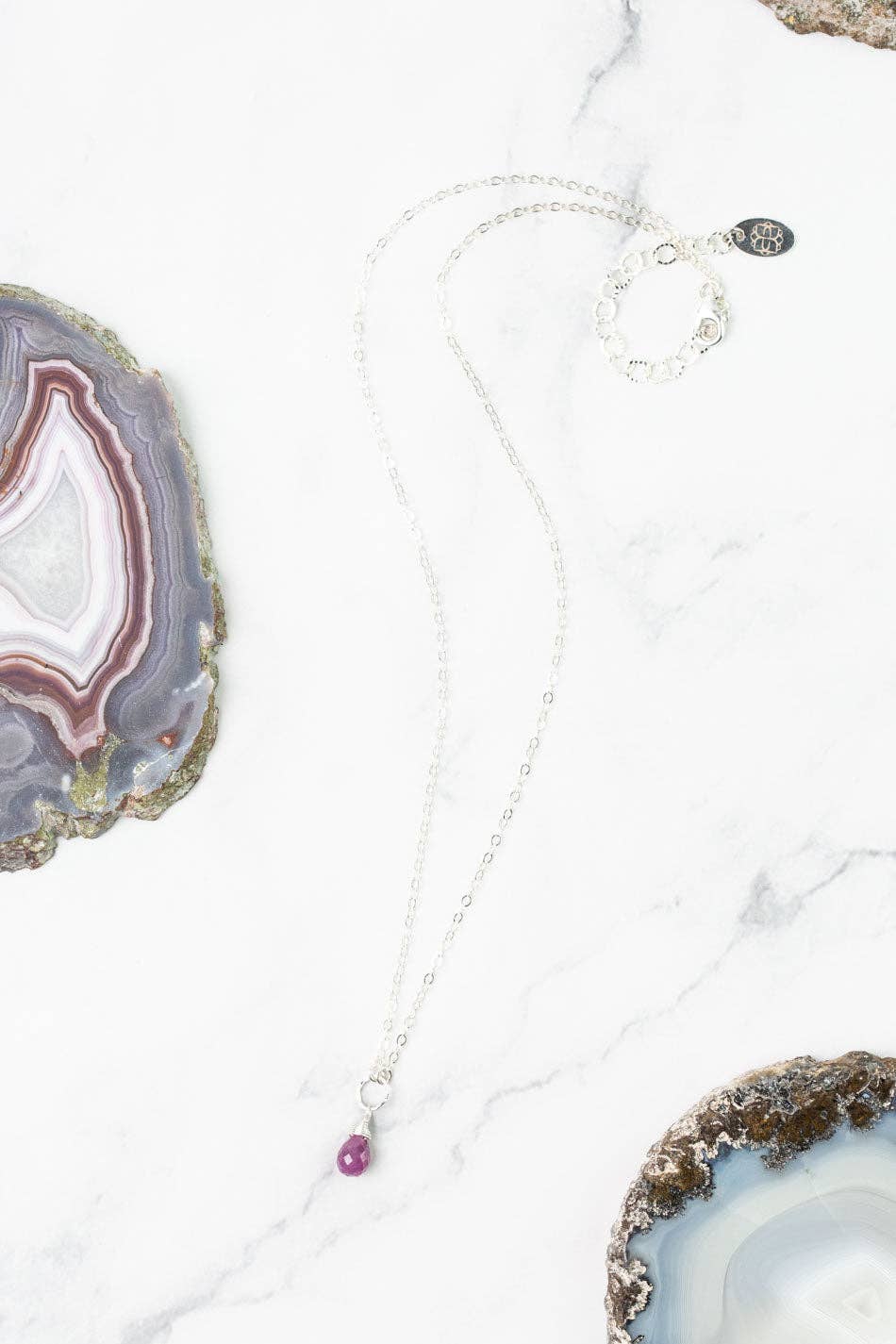 Birthstone July Silver Ruby Solitaire Drop Necklace