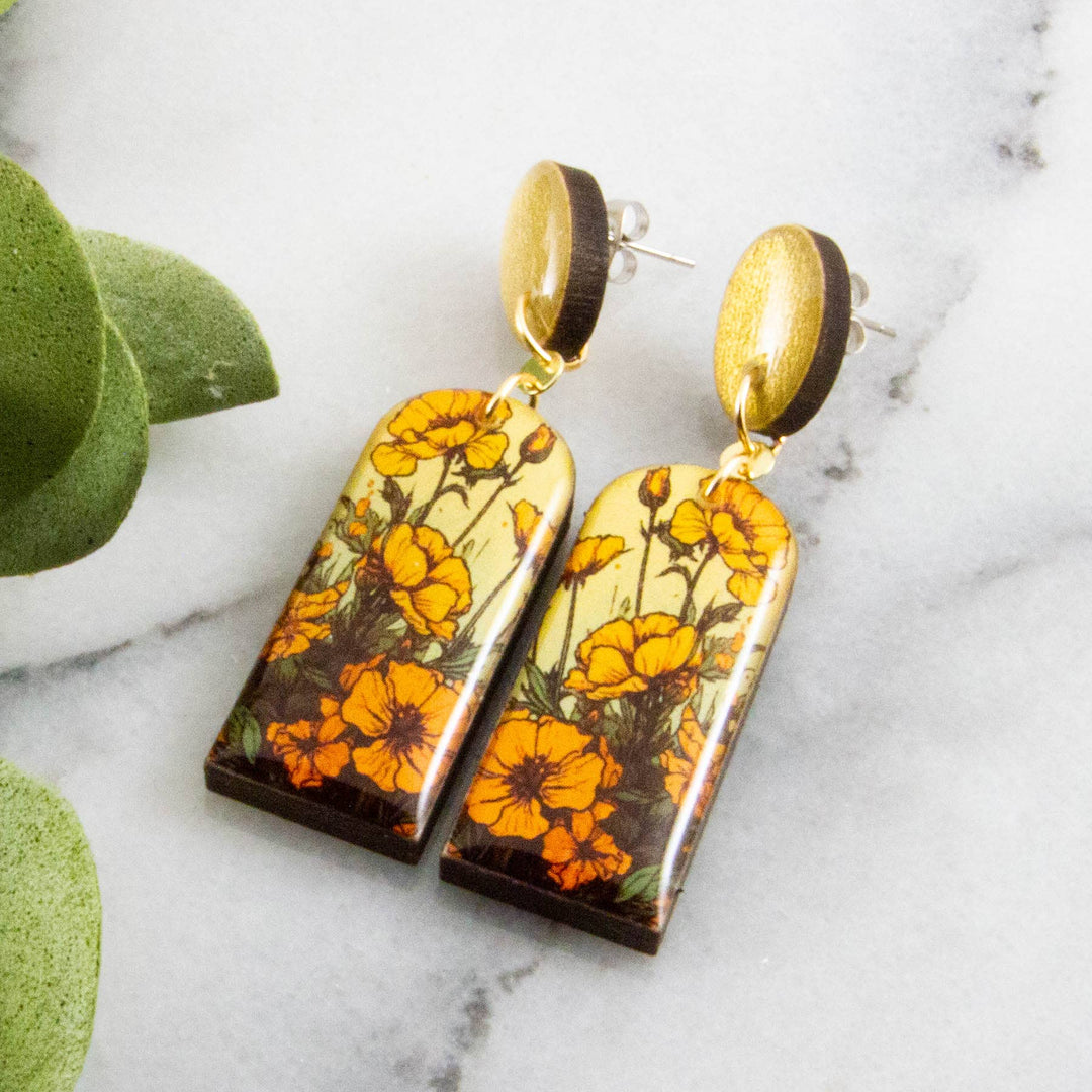 Yellow Poppies Drop Post Earrings