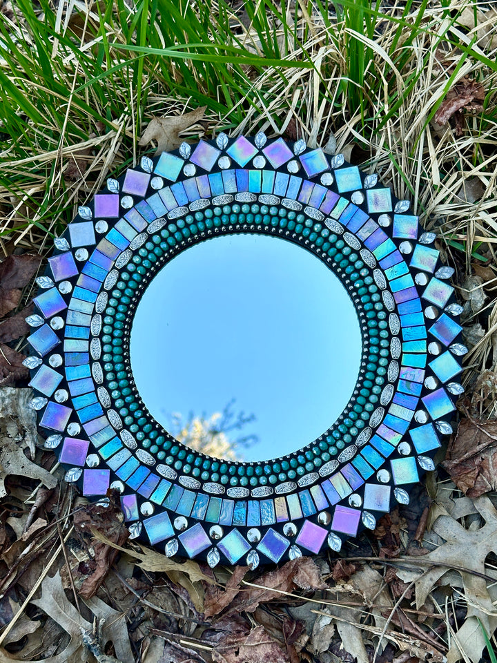 Turquoise Purple Round Mosaic Mirror