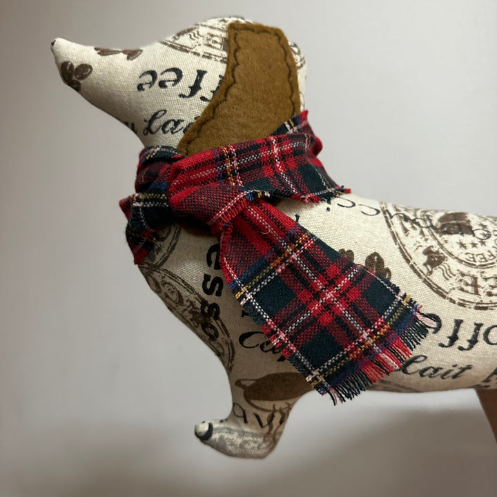 Plush Doxie - Coffee + Plaid