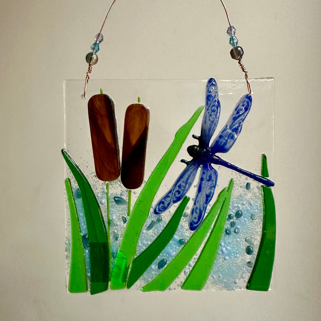 Blue Dragonfly + Cattail Suncatcher