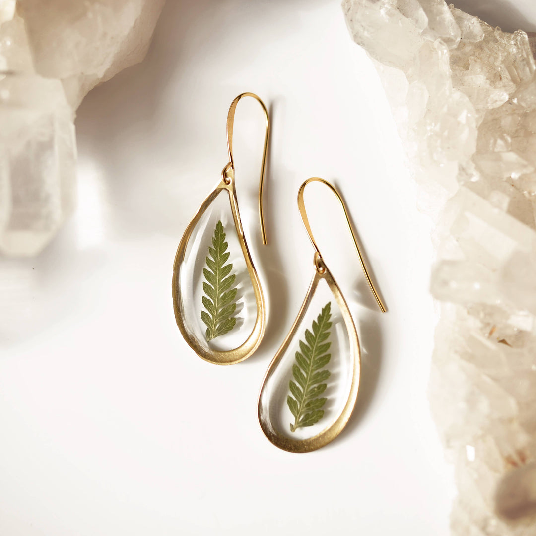 Pressed Fern Teardrop Earrings