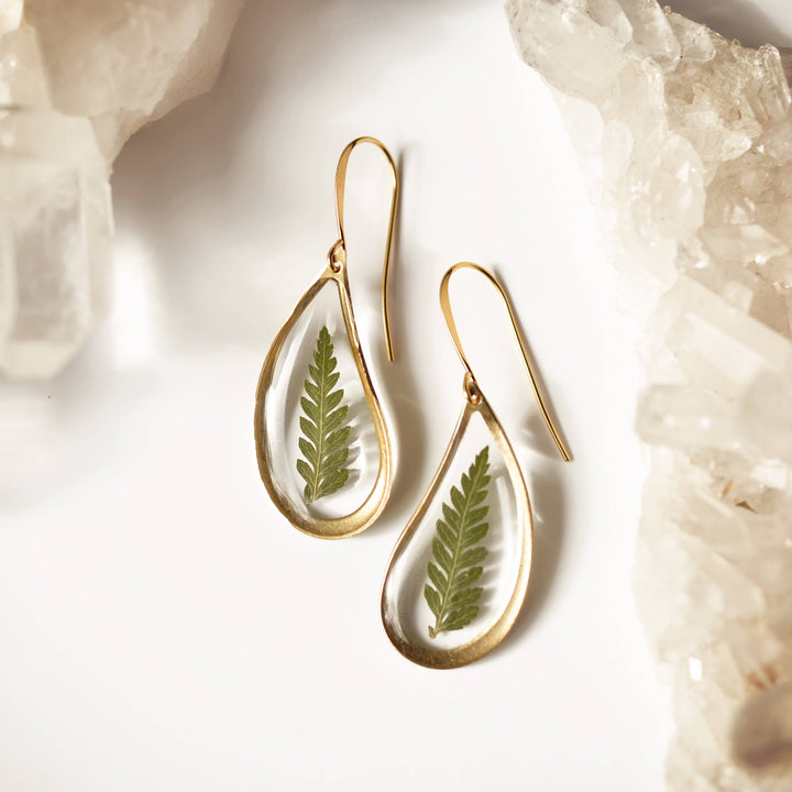 Pressed Fern Teardrop Earrings