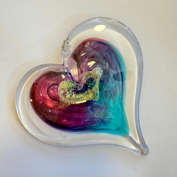 Medium Glass Heart - Peacock