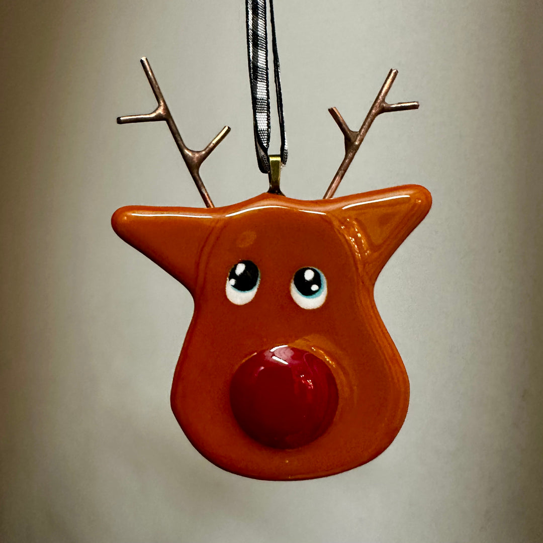 Rudolph Fused Glass Ornament