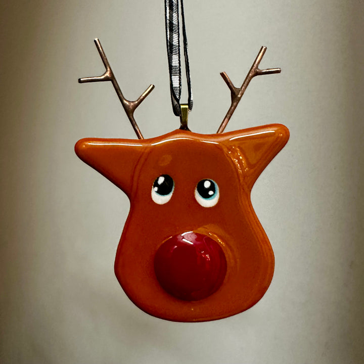 Rudolph Fused Glass Ornament