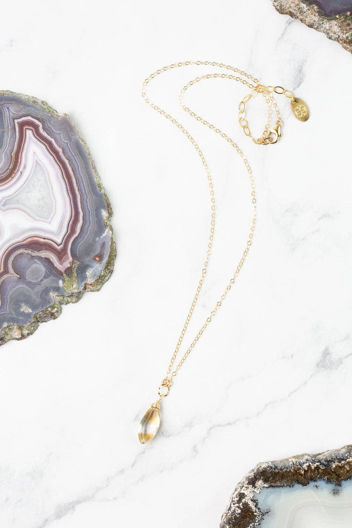 Birthstone November Gold Citrine Solitaire Drop Necklace