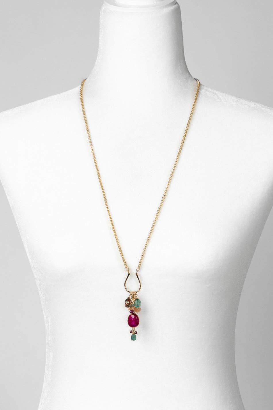 Gumdrop 29-31" Ruby, Peach Moonstone, Garnet, Kyanite Cluster Necklace