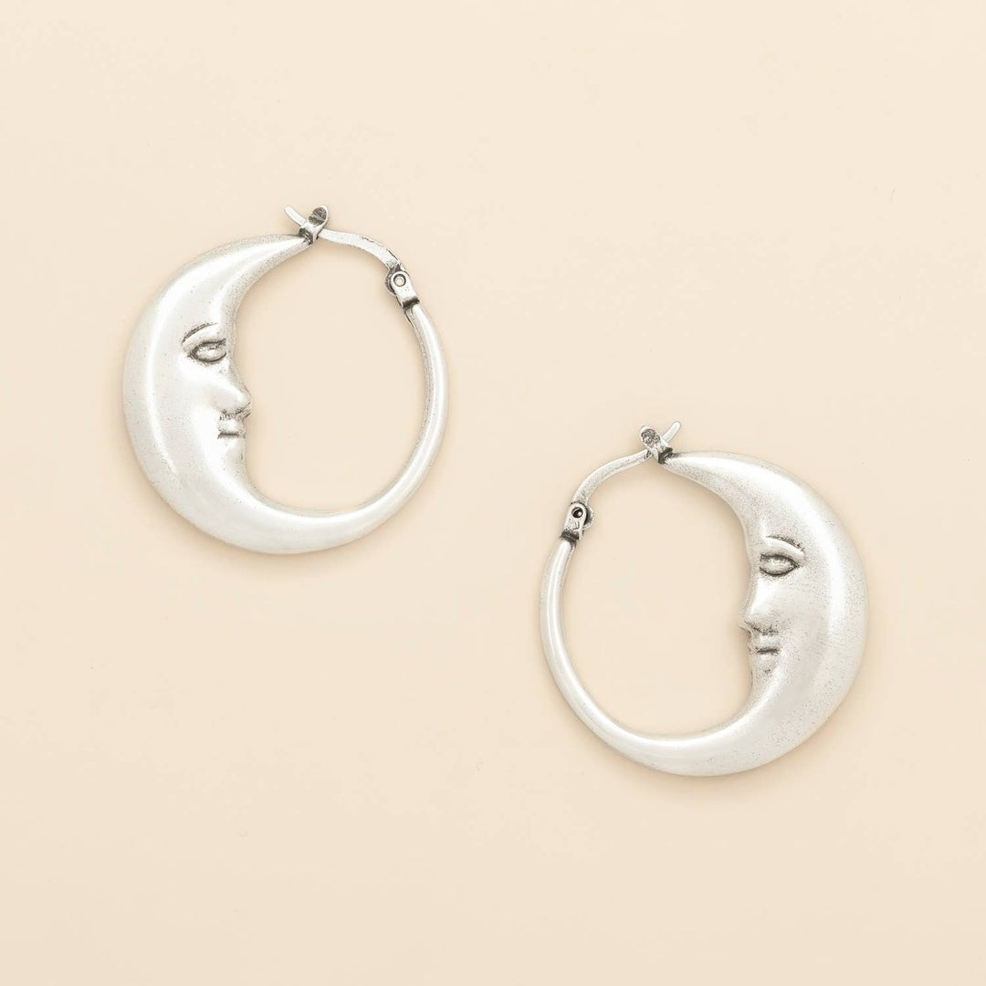 Moon Hoop + Silver Refined Icon Earrings