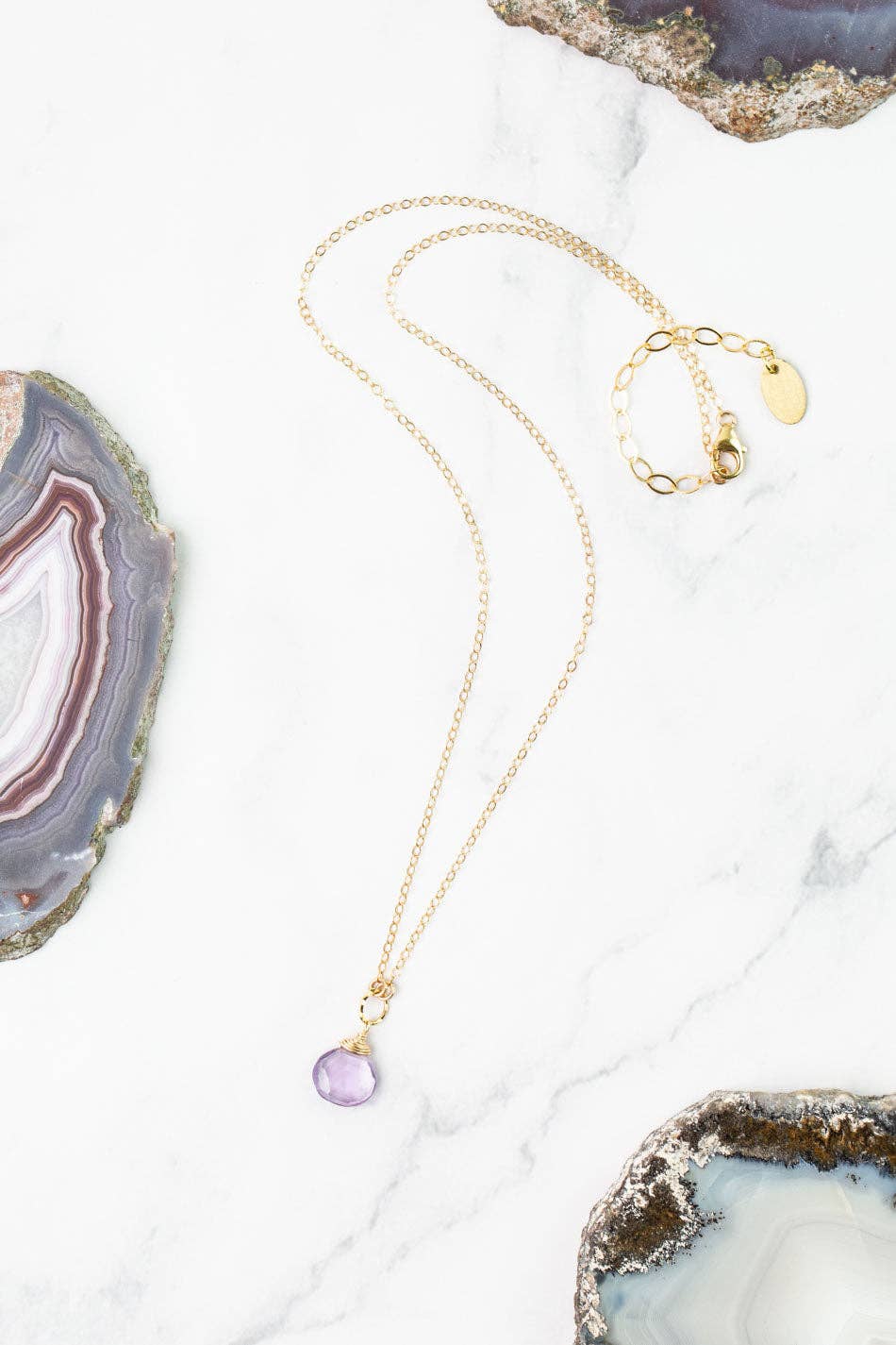 Birthstone February Gold Amethyst Solitaire Drop Necklace