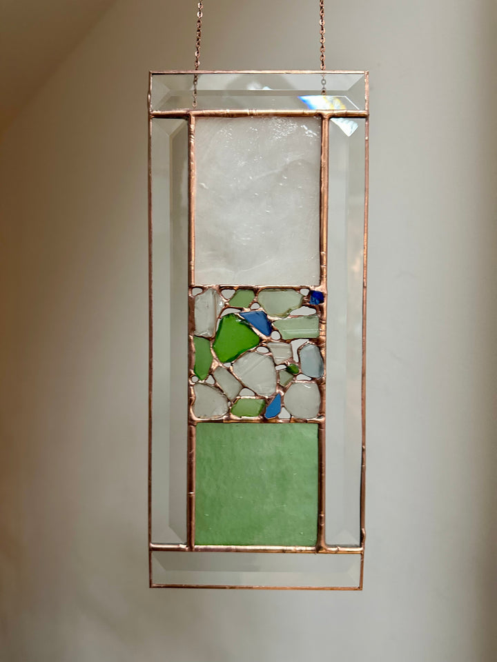 Beach Glass Panel Frosted White + Green