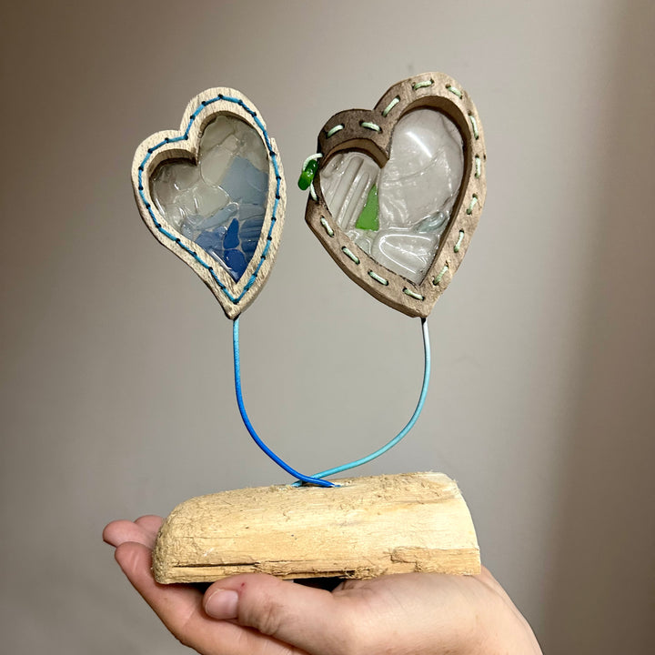 Driftwood + Beach Glass Heart Balloon Sculpture