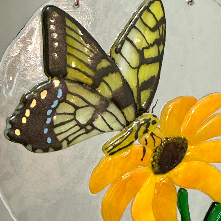 Yellow Swallowtail Butterfly Fused Glass Suncatcher