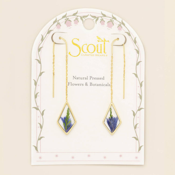 Pressed Flower Thread Earring - Purple Cornflower/Gold