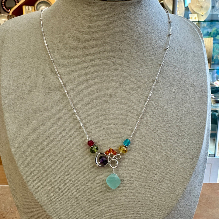 Small Bubbles with Diamond Gem Necklace Chalcedony