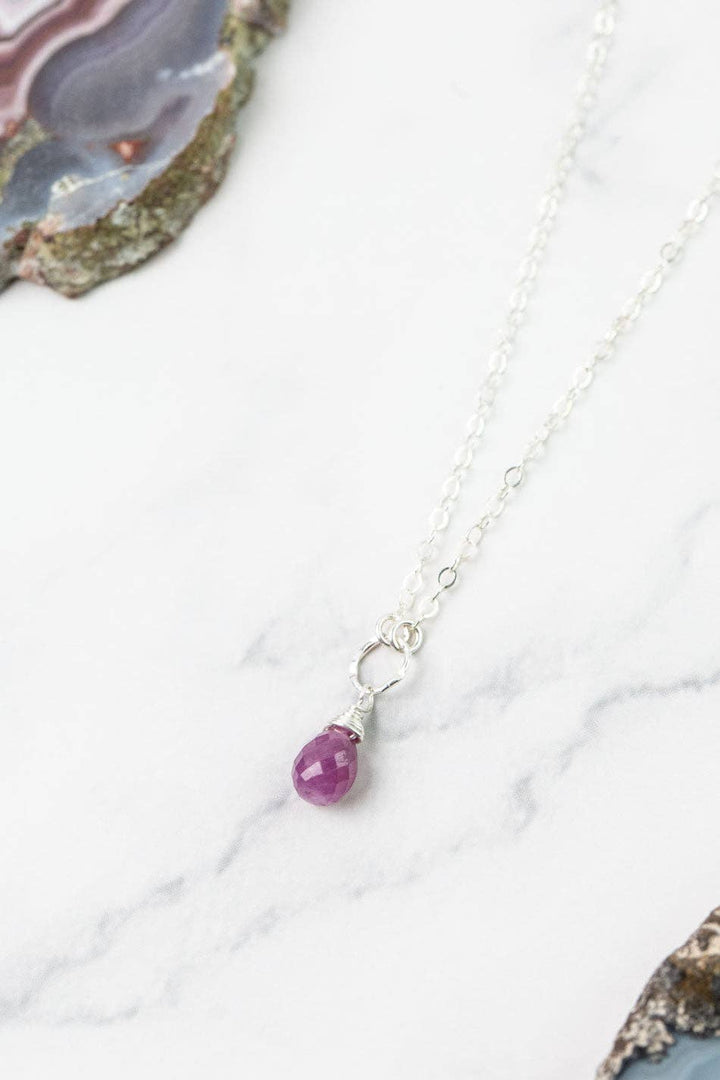 Birthstone July Silver Ruby Solitaire Drop Necklace