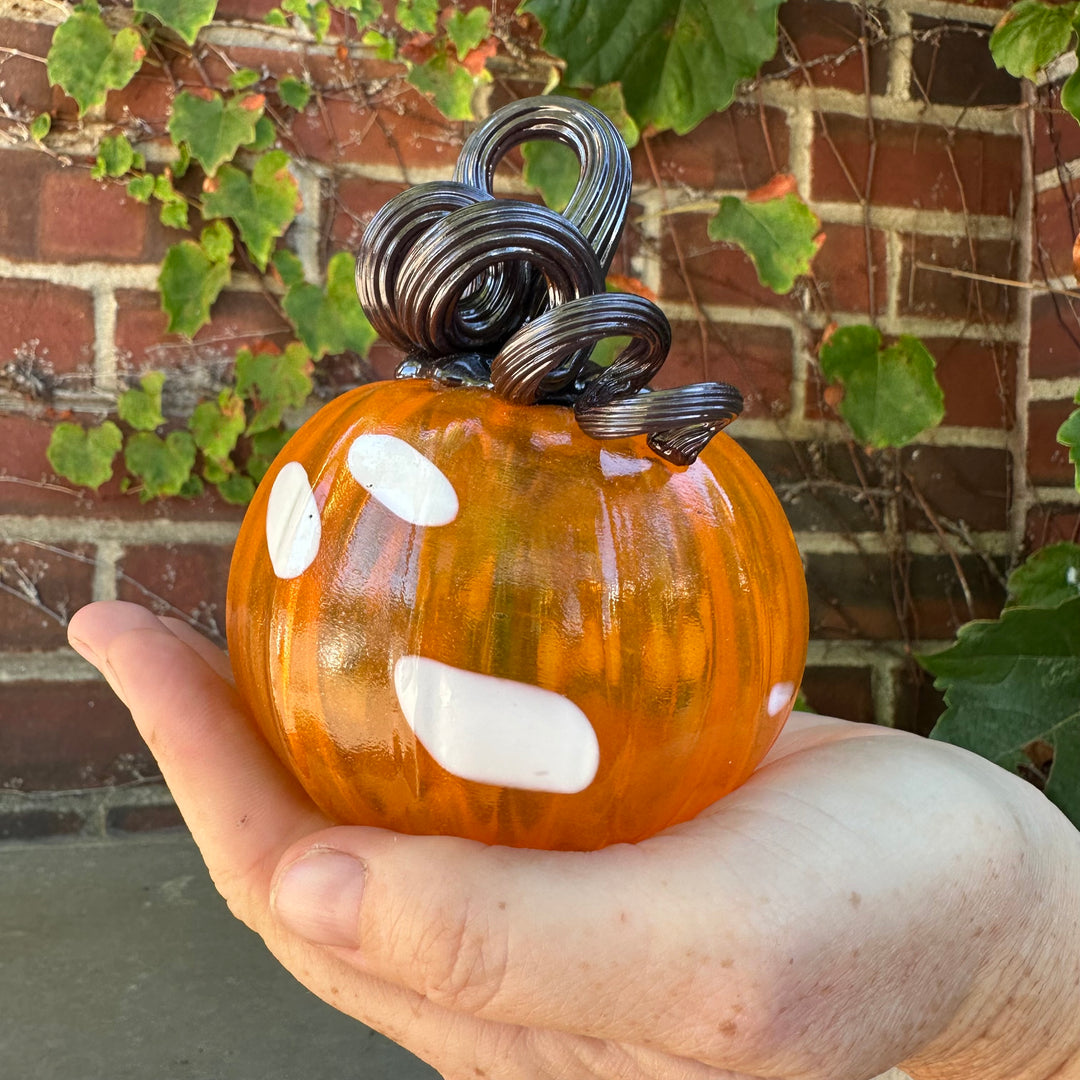Glass Pumpkin - Small Orange + White with Black Stem