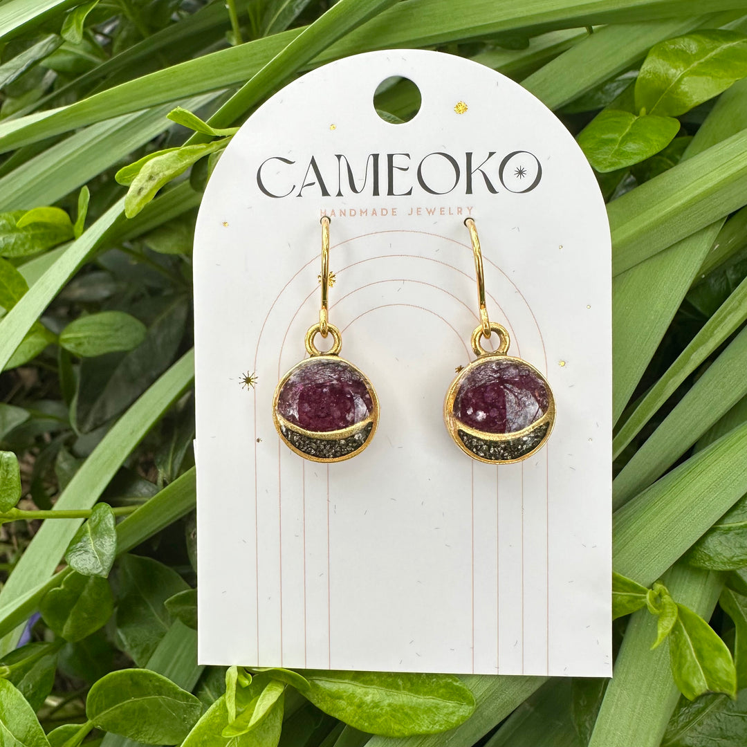 Mini Moon Earrings: Lepidolite + Pyrite