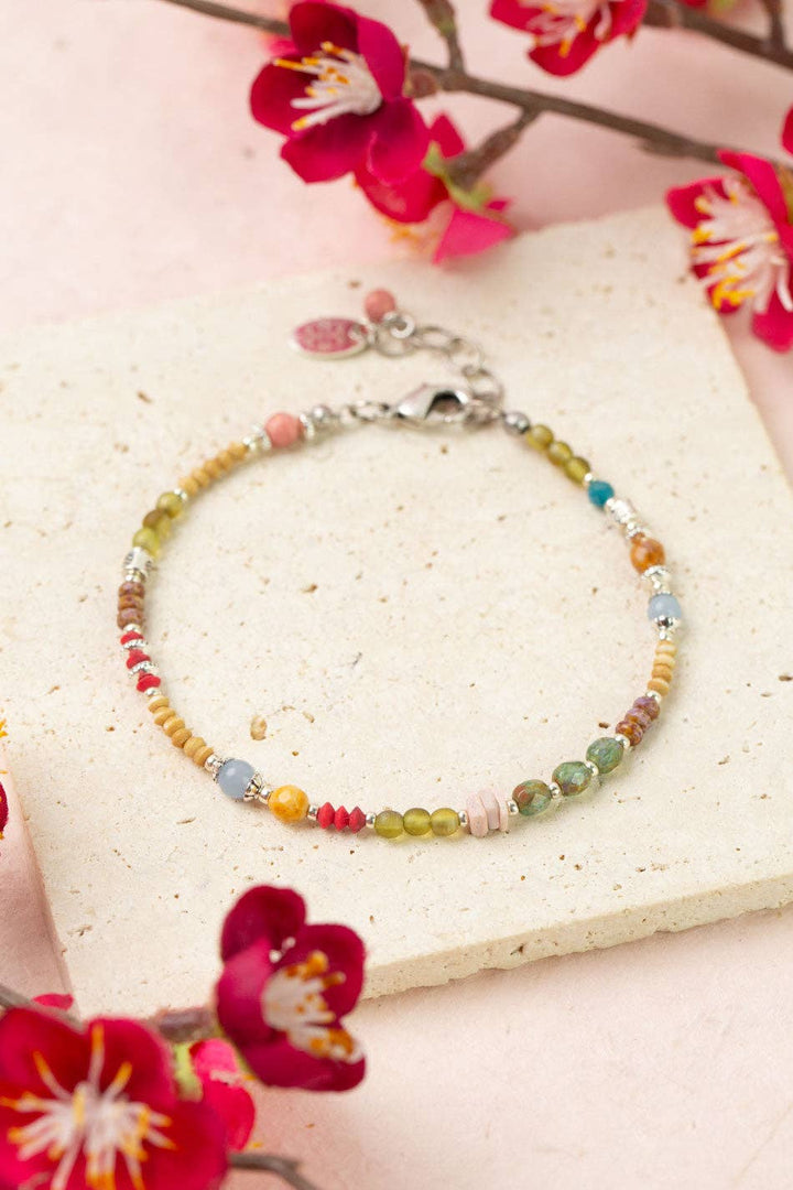 Leilani Czech Glass, Chalcedony, Neon Apatite Simple Bracelet