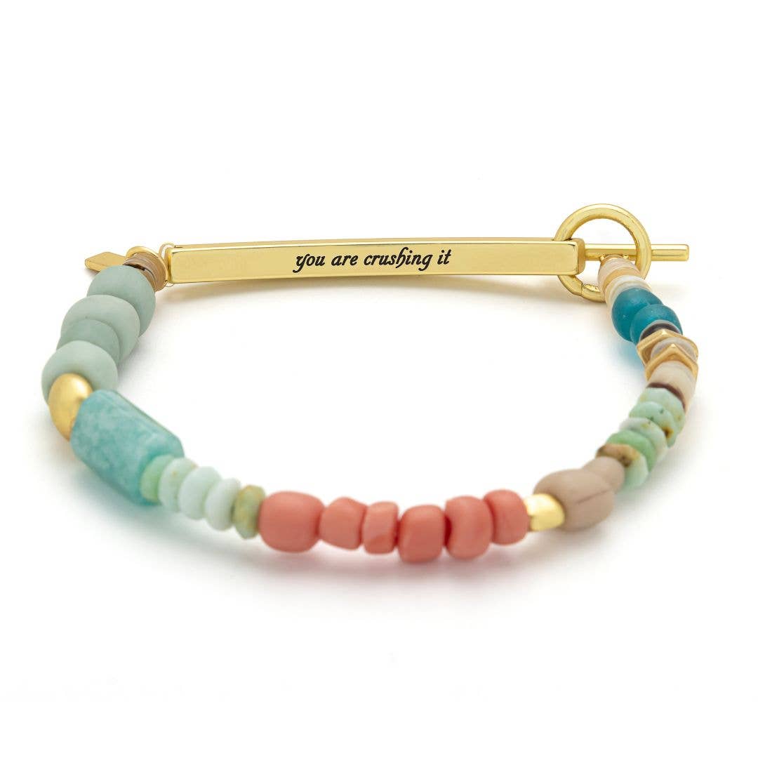 Crushing It Hidden Message Bracelet Amazonite + Gold